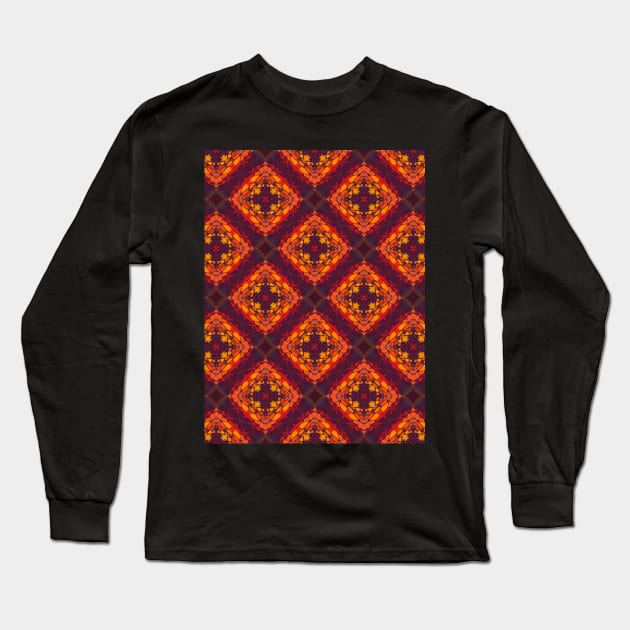 Deep Purple, Orange, Yellow and Red Diamond Pattern - WelshDesignsTP005 Long Sleeve T-Shirt by WelshDesigns